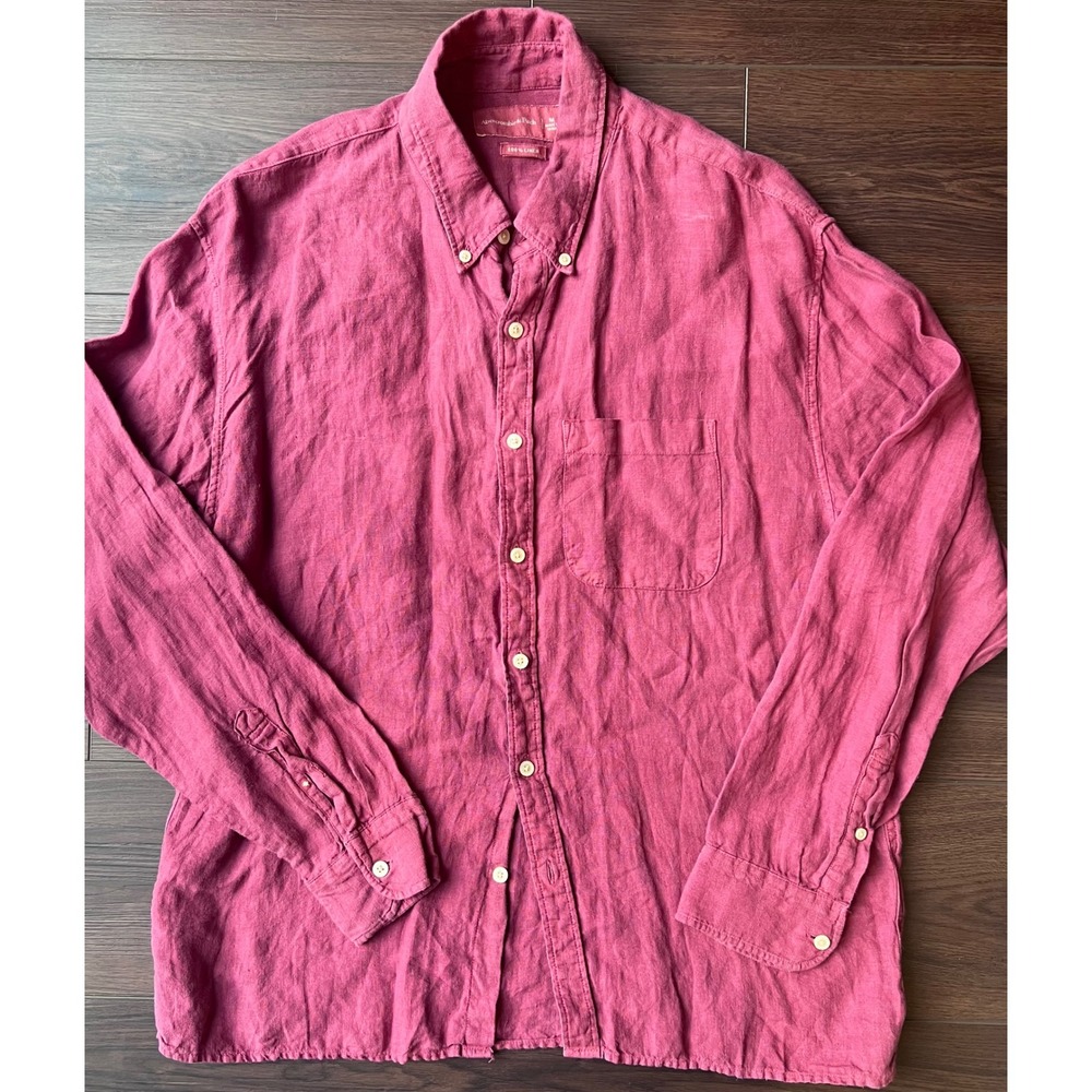 Abercrombie & Fitch Mens 100% Linen Button Down Shirt Magenta Pink Size M L/S